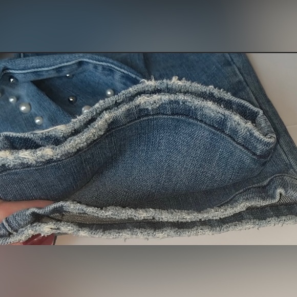 KUT FROM THE KLOTH Distressed Ankle Straight-Leg Jean w/ Pearls & Studs Sz. 4P - Picture 8 of 11